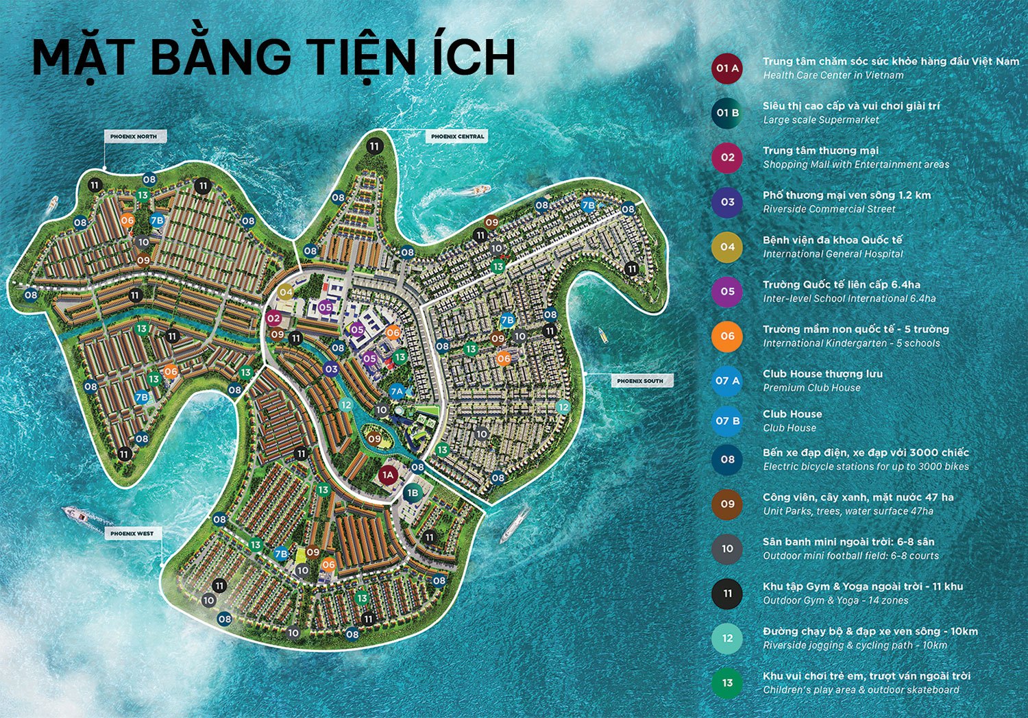 Mặt bằng tiện ích phân khu Đảo Phượng Hoàng thuộc dự án Aqua City