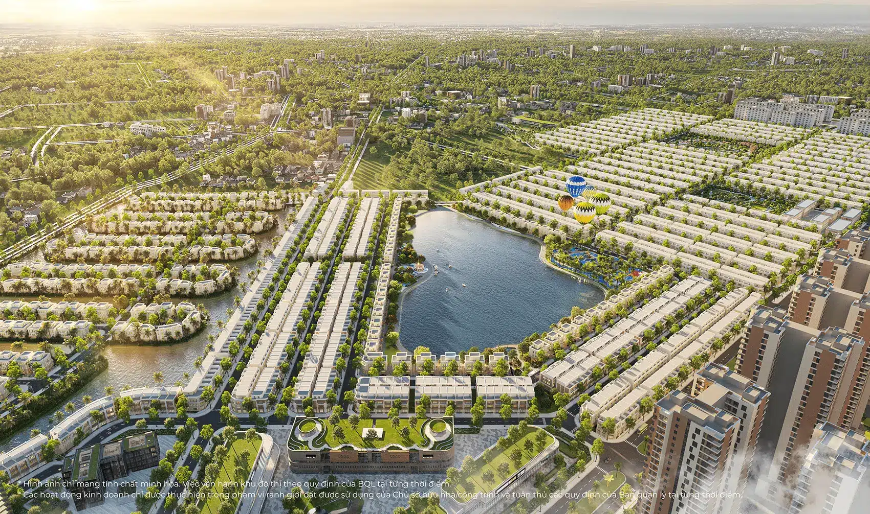 Tổng quan dự án Vinhomes Green City nhìn từ trên cao, một đô thị All-in-One xanh mát tại Long An.