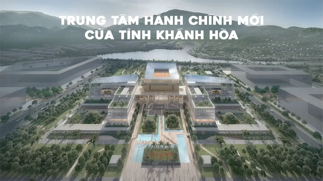 Trung tâm hành chính mới của tỉnh Khánh Hòa hiện đại và năng động bên cạnh cảnh quan thiên nhiên.